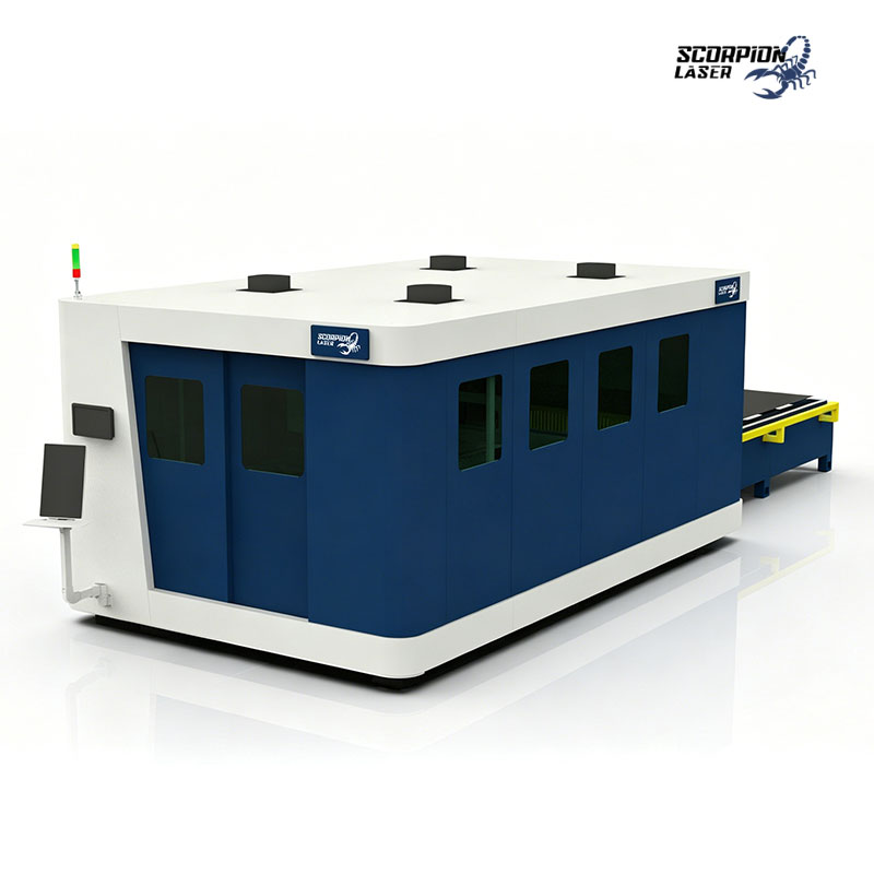 SL-C Series Full Enclosure Fiber Laser Cutting Machine with Exchange Table | High-Power (Up to 80kW) CNC Sheet Metal Cutter