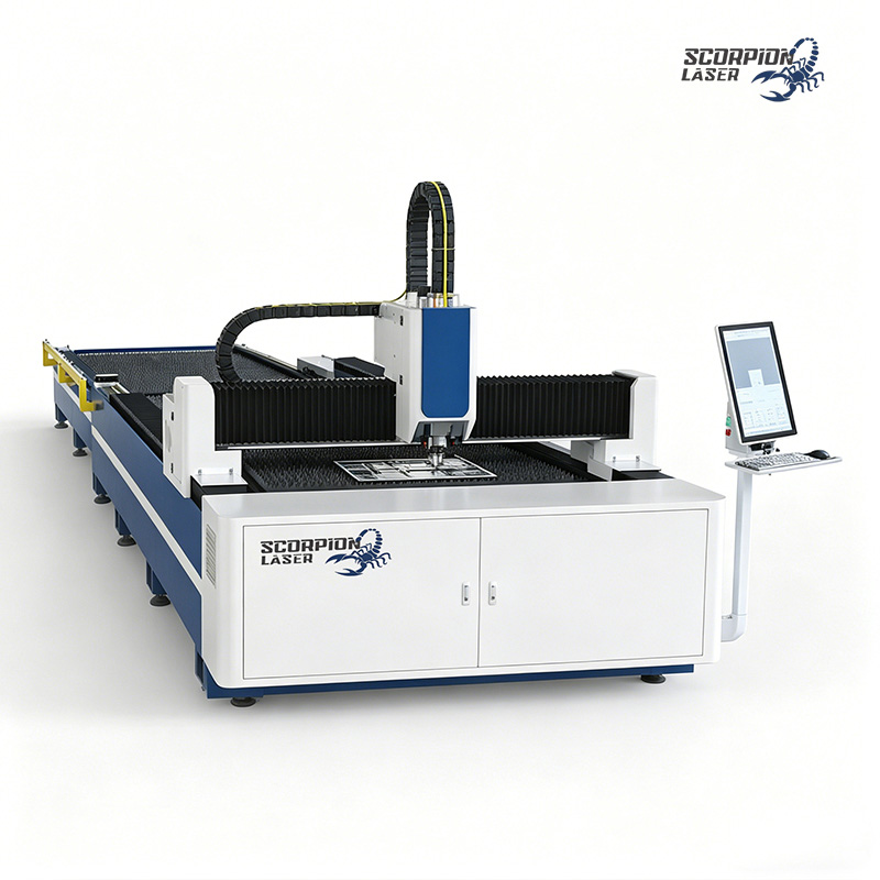 SL-D Series Open Type Fiber Laser Cutting Machine with Double Exchange Table | High-Speed CNC Sheet Metal Cutter