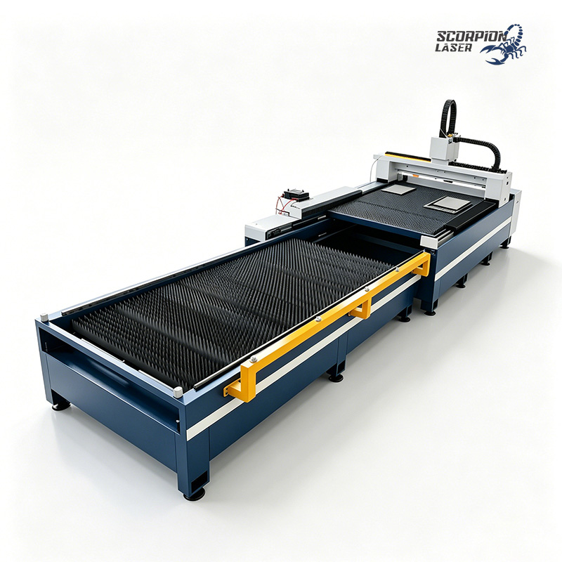 SL-D Series Open Type Fiber Laser Cutting Machine with Double Exchange Table | High-Speed CNC Sheet Metal Cutter